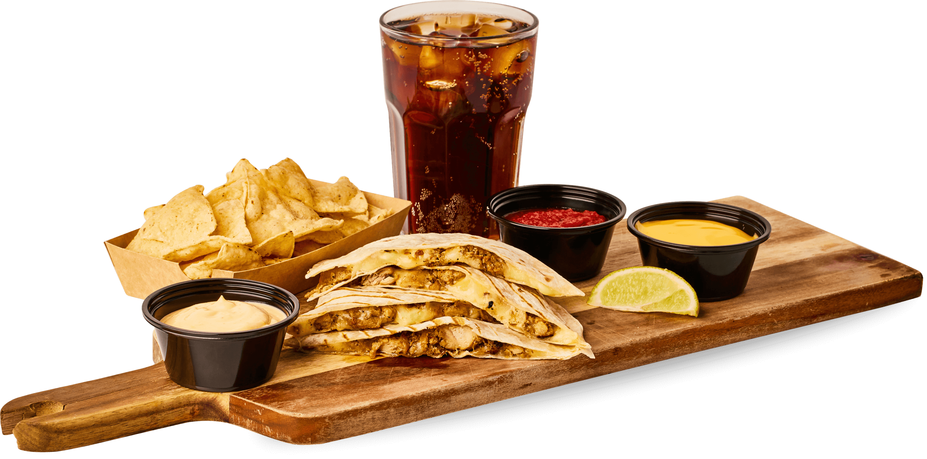 product-image-The Quesadilla + Nachos or Fries + Dip + Drink