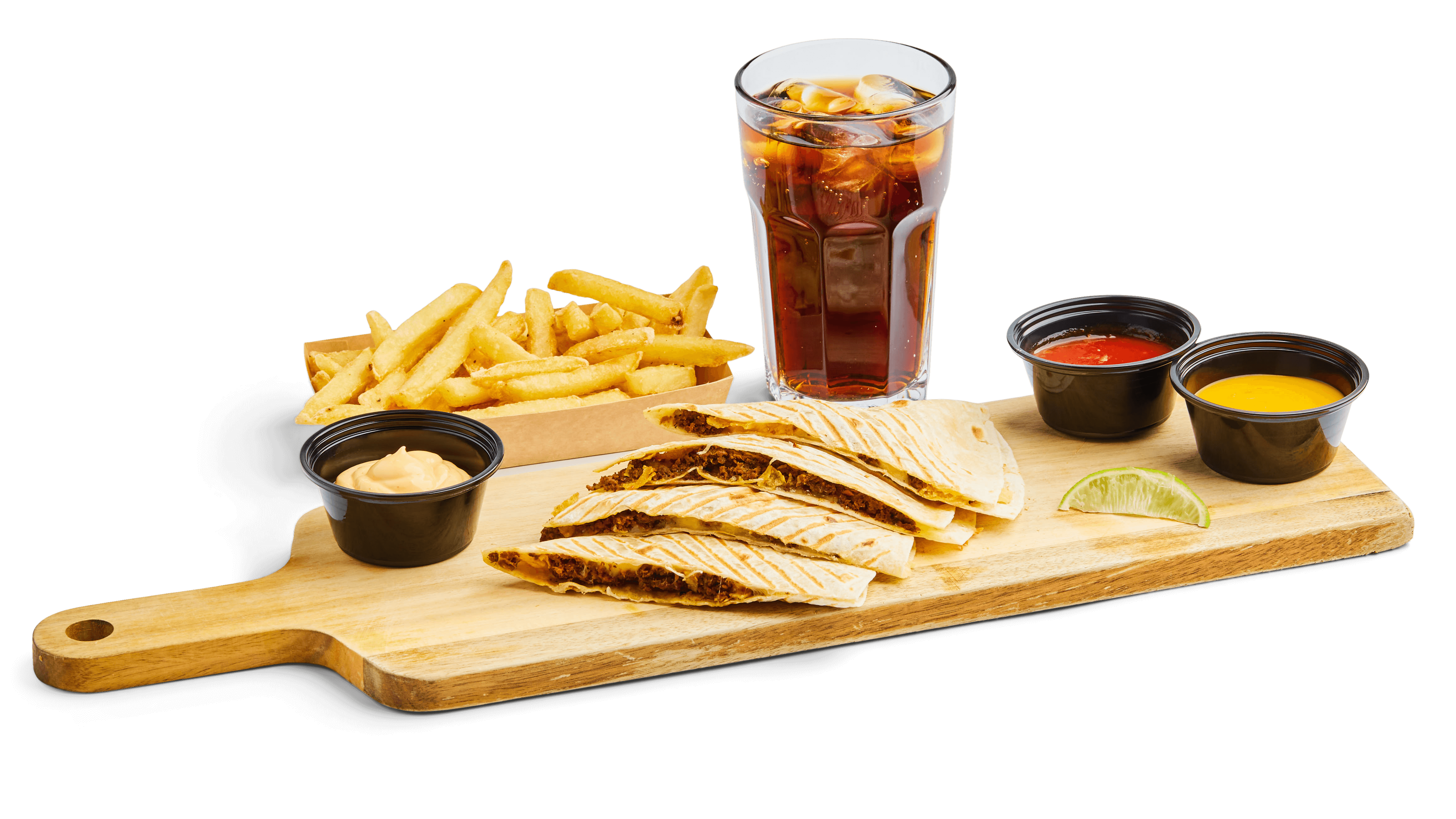 product-image-Crunchy Quesadilla + Nachos or fries + Dip + Drink